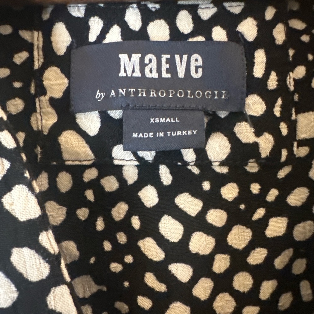 Maeve Anthropologie XS Black Cream Abstract Print Tiered Dress Boho Flowy Mini - Picture 5 of 7